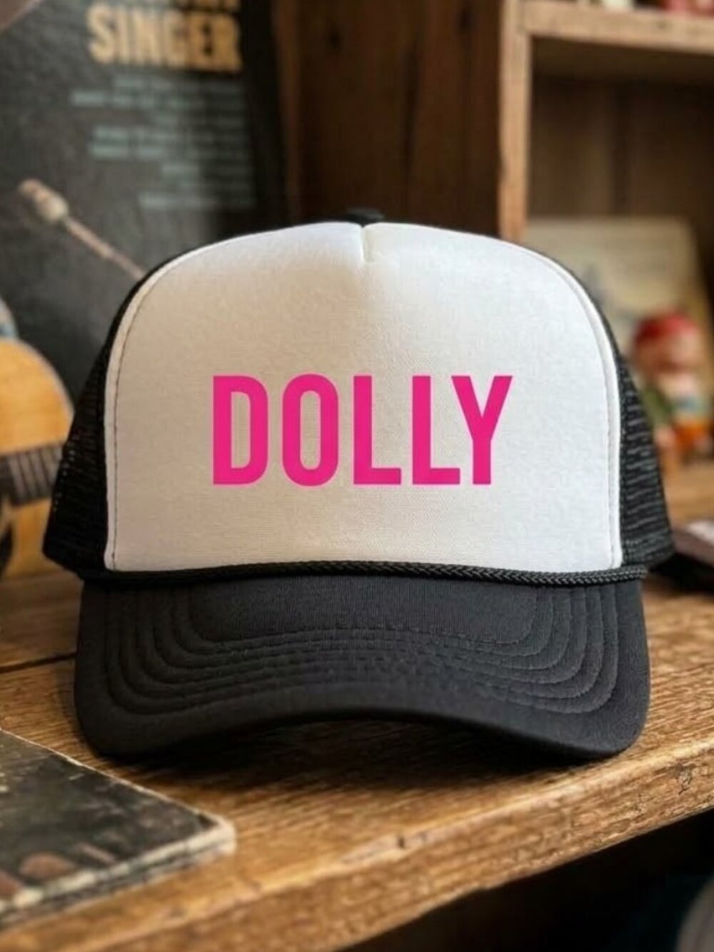 Retro Dolly Parton Hat Black White Foam Rope Trucker Country Music Snapback USA